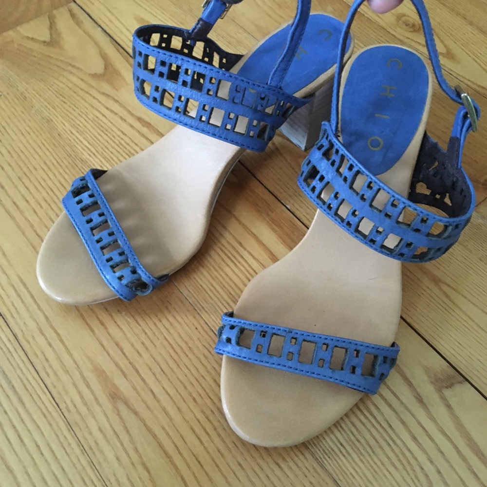 Blue block heel sandals